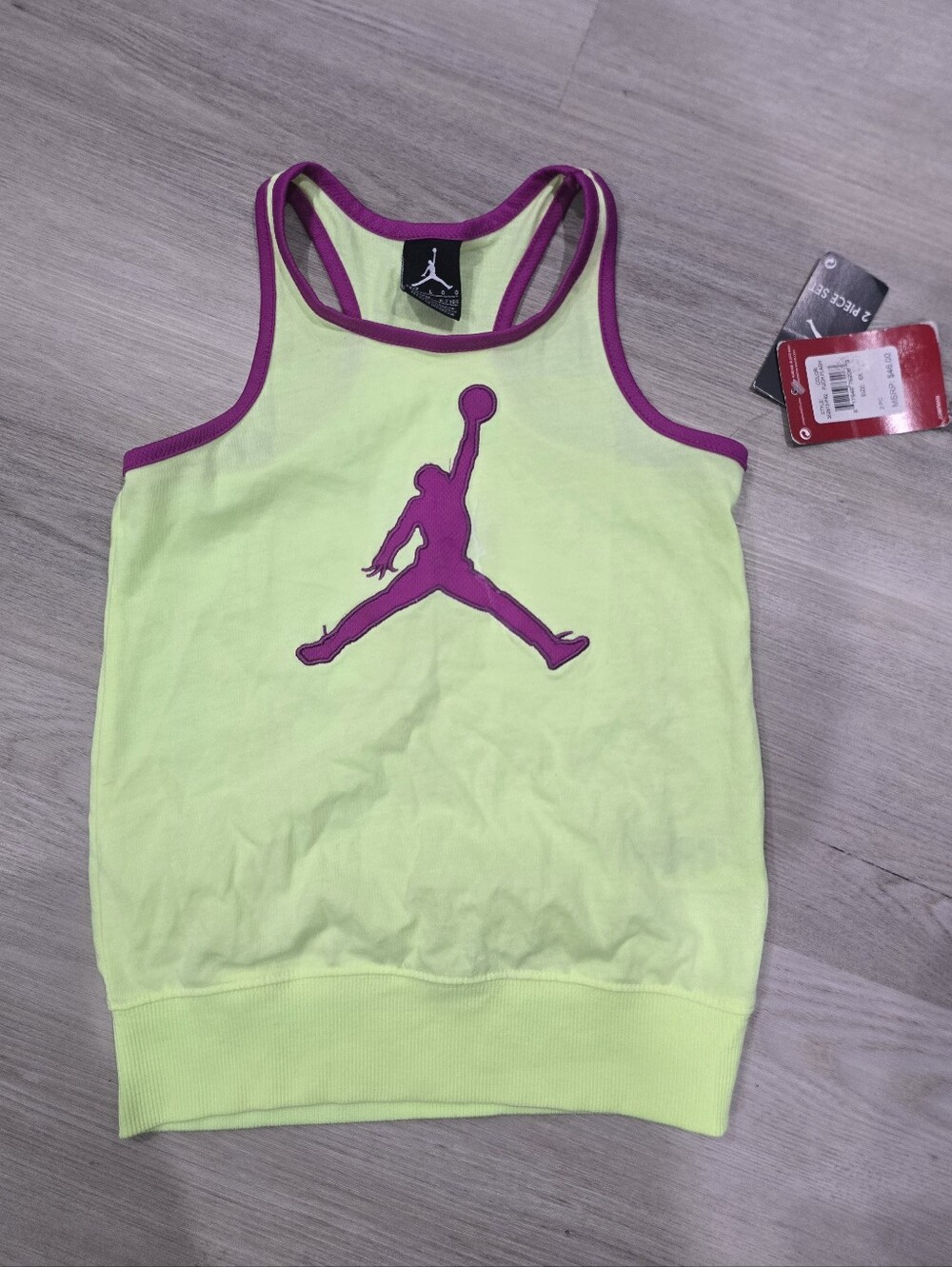 Jordan Girls NWT Neon Yellow Tank Top with Magenta Trim Size 6X